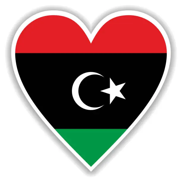 Vector illustration of Flag of Libya in heart with shadow and white outline
