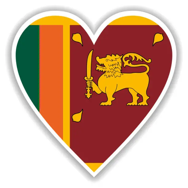 Vector illustration of Flag of Sri Lanka in heart with shadow and white outline