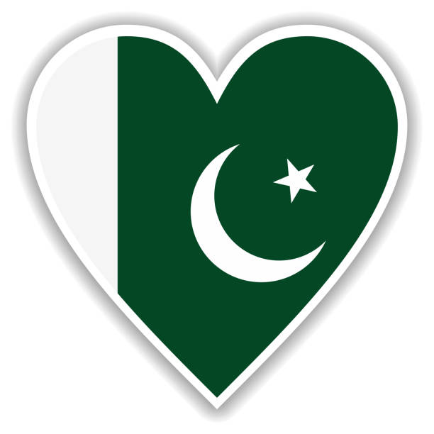 ilustrações de stock, clip art, desenhos animados e ícones de flag of pakistan in heart with shadow and white outline - bandeira do paquistão