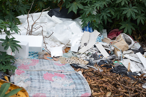 Wild waste, matrace and styrofoam in residential district in Bangkok  in area of Ratchada 32