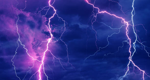 Lightnings during summer storm stock photo