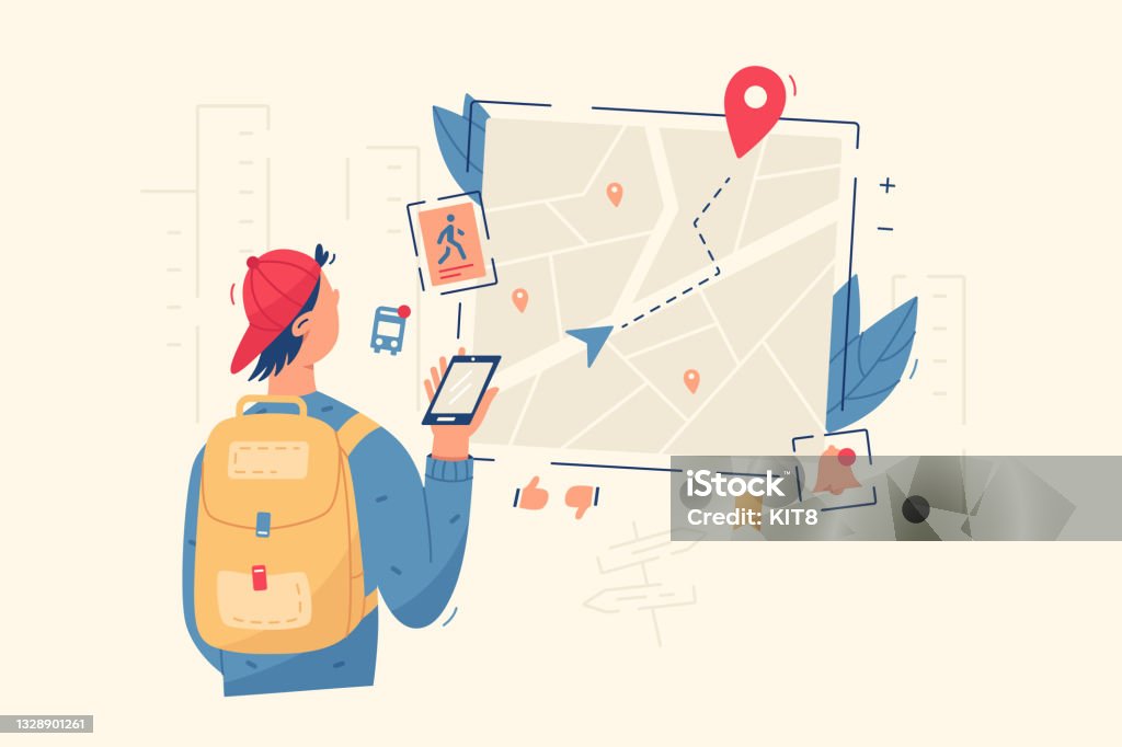 Map Navigation Person Guy Look In Navigation Map Stock Illustration - Download Image Now ...