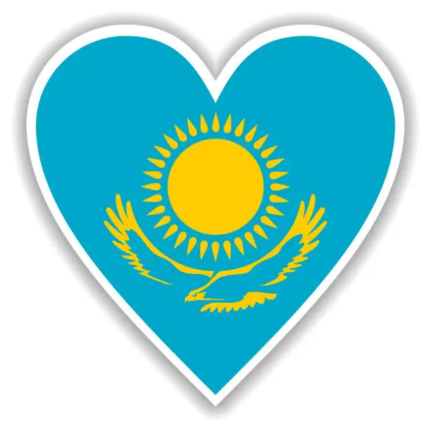 Vector illustration of Flag of Kazakhstan in heart with shadow and white outline