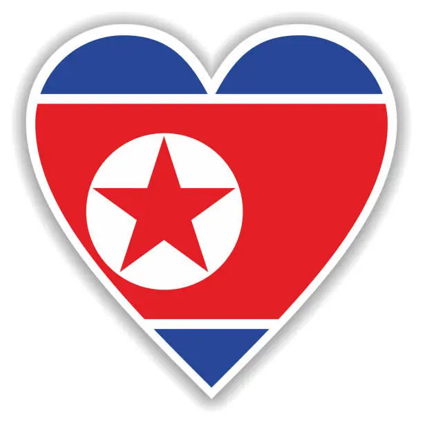Vector illustration of Flag of North Korea in heart with shadow and white outline
