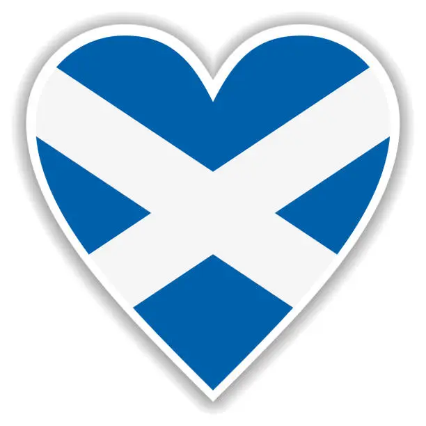 Vector illustration of Flag of Scotland in heart with shadow and white outline