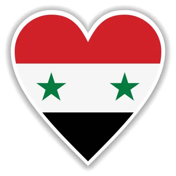 Vector illustration of Flag of Syria in heart with shadow and white outline