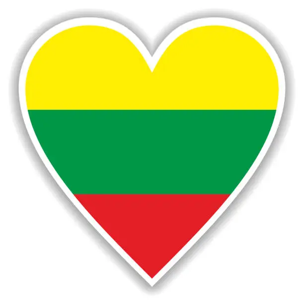 Vector illustration of Flag of Lithuania in heart with shadow and white outline