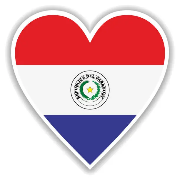 Vector illustration of Flag of Paraguay in heart with shadow and white outline