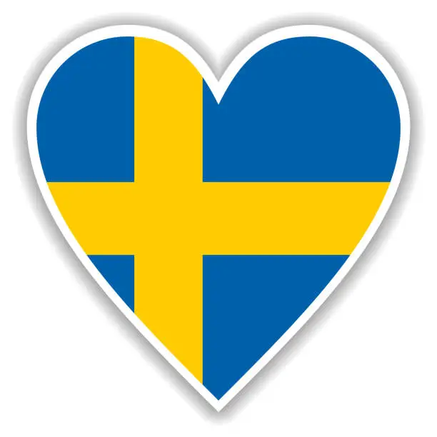 Vector illustration of Flag of Sweden in heart with shadow and white outline