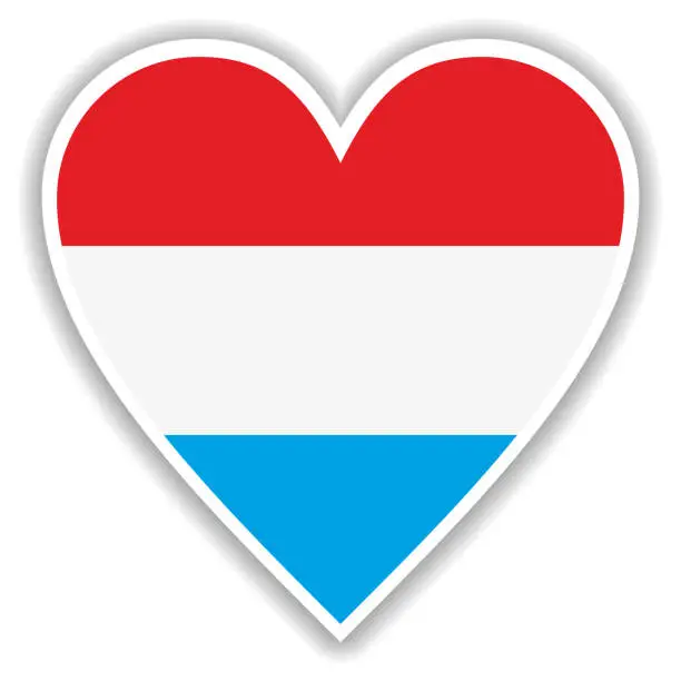 Vector illustration of Flag of Luxembourg in heart with shadow and white outline