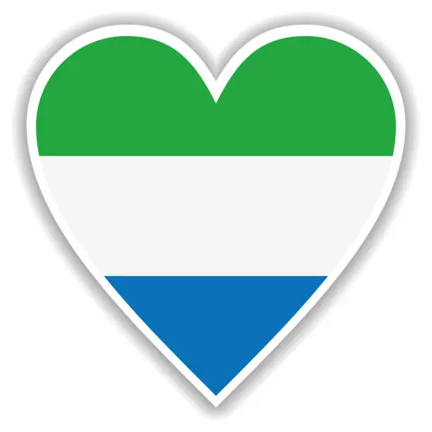 Vector illustration of Flag of Sierra Leone in heart with shadow and white outline