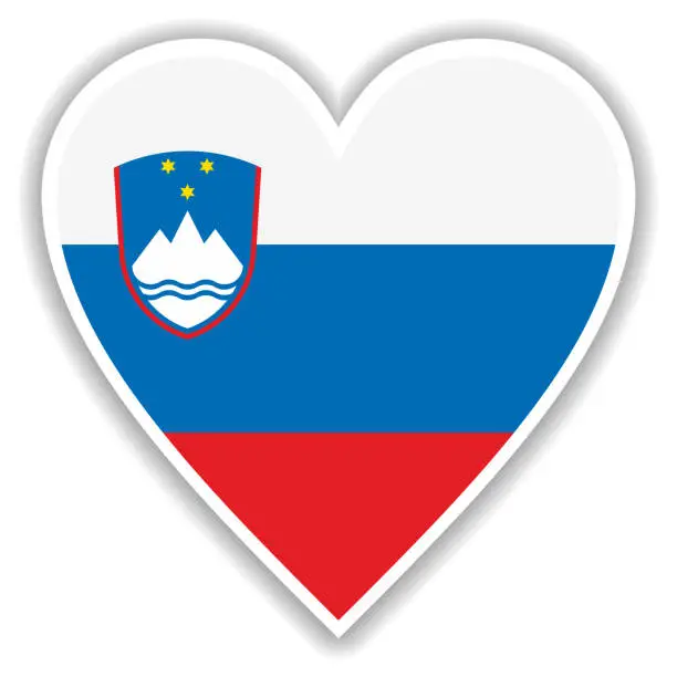 Vector illustration of Flag of Slovenia in heart with shadow and white outline