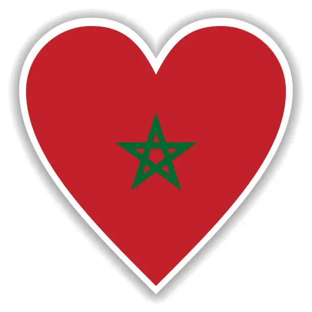 Vector illustration of Flag of Morocco in heart with shadow and white outline