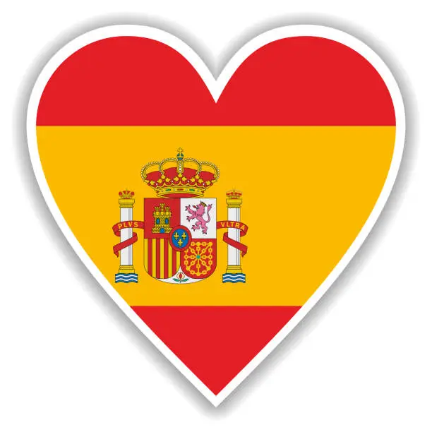 Vector illustration of Flag of Spain in heart with shadow and white outline