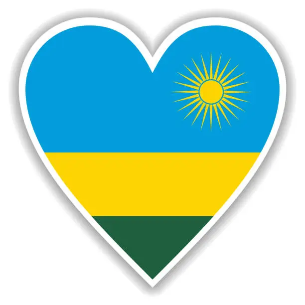 Vector illustration of Flag of Rwanda in heart with shadow and white outline