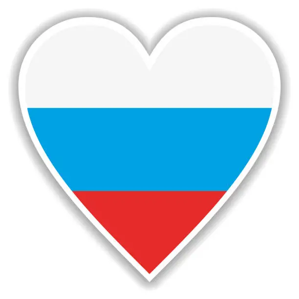 Vector illustration of Flag of Russia in heart with shadow and white outline