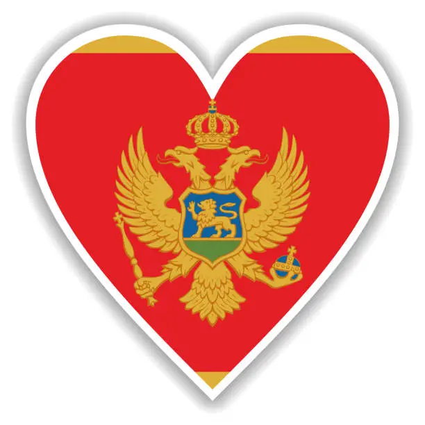 Vector illustration of Flag of Montenegro in heart with shadow and white outline