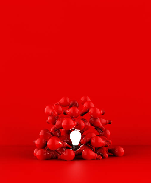 istock Light bulbs on red background. Idea concept. 3D Illustration. 1328905545