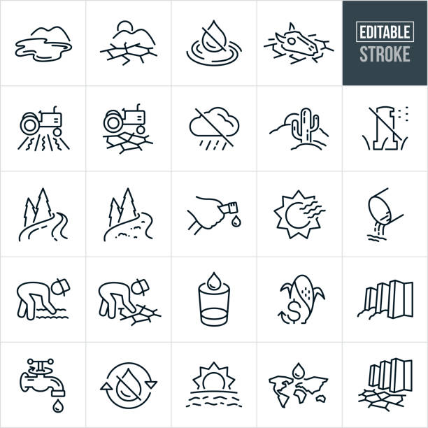 drought thin line icons - editable stroke - 旱災 幅插畫檔、美工圖案、卡通及圖標