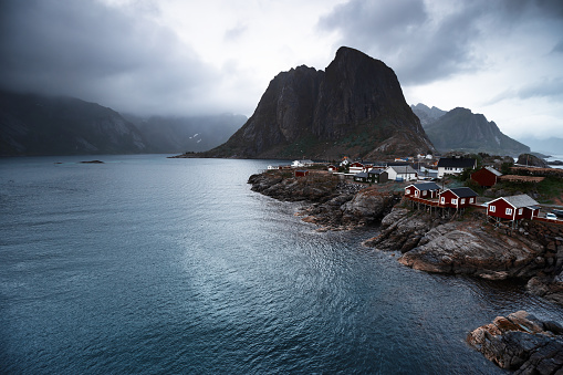 Norway, lofoten Islands, Hamnoy, July, Rain