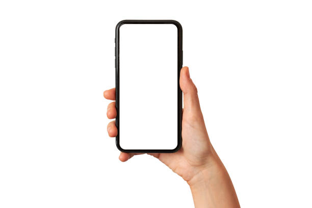 istock A woman's hand holds a mobile phone on a white background 1328914105