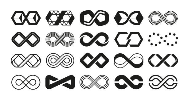 Loop logo. Infinity geometric shape for business emblem. Endless repetition and Mobius ribbon. Black and white eternity wave collection. Minimal tattoo. Vector limitless symbols set Loop logo. Infinity geometric shape for business emblem. Endless repetition and Mobius ribbon concept. Black and white eternity wave collection. Isolated minimal tattoo. Vector limitless symbols set infinity stock illustrations