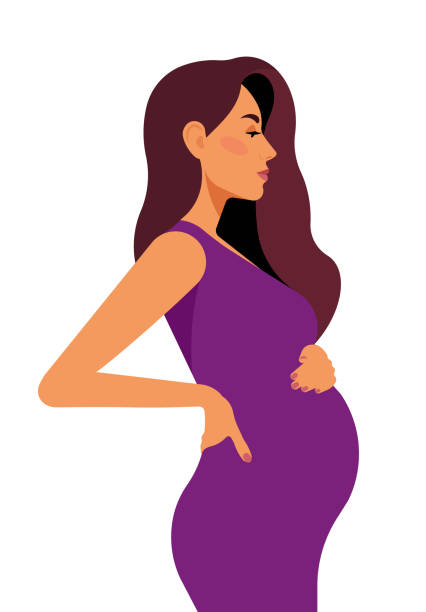 Pregnant Woman With Her Tummy Realistic Female Portrait Stock Illustration  - Download Image Now - iStock