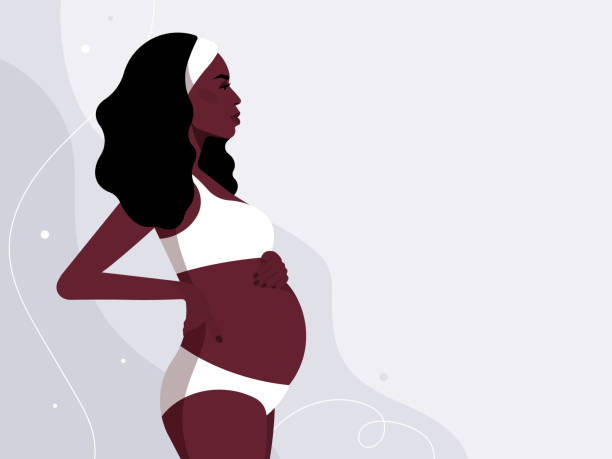 ilustrações de stock, clip art, desenhos animados e ícones de pregnant black woman with her tummy. realistic female portrait - africana gravida