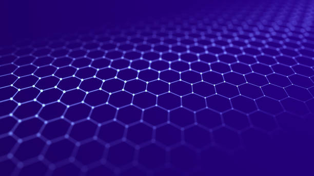 istock Abstract hexagon wave with moving dots. Flow of particles. Cyber technology illustration. 3d rendering 1328916454
