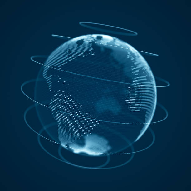 istock Global network connection. Blue futuristic world map. Concept of planet Earth. 3D rendering. 1328916563