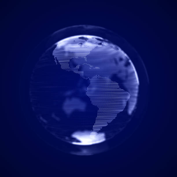 istock Global network connection. Blue futuristic world map. Concept of planet Earth. 3D rendering. 1328916564