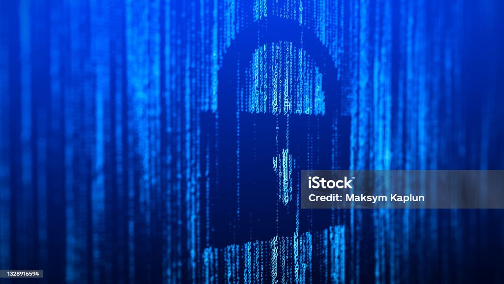 Blue Cyber Security Background With Matrix Technology Stream Binary ...