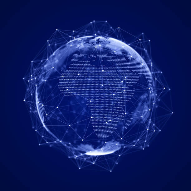 istock Global network connection. Blue futuristic world map. Concept of planet Earth. 3D rendering. 1328916608