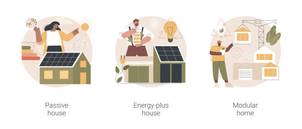 innowacyjne technologie budownictwa prywatnego abstrakcyjne ilustracje wektorowe koncepcji. - modular stock illustrations