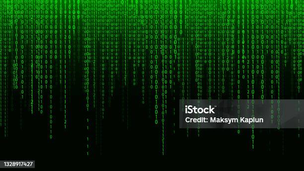 Green Matrix Background Falling Numbers On Screen Technology Stream ...