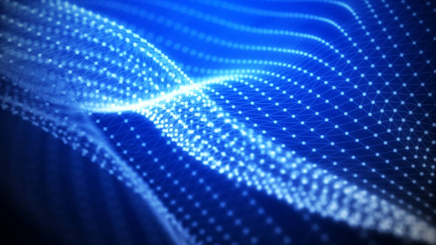 istock Big data stream. Abstract wave with moving dots. Flow of particles. Cyber technology illustration. 3d rendering. 1328917513