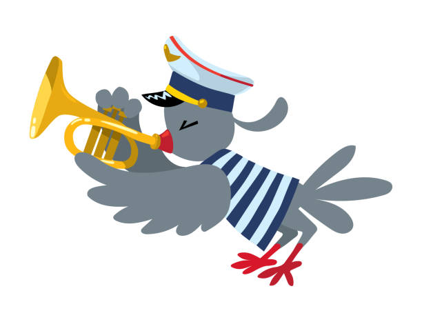 vögel spielen trompete. blaskapelle von tieren. - dixieland stock-grafiken, -clipart, -cartoons und -symbole