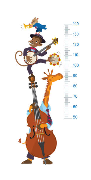 jazzband mit tieren. zählerwand oder höhentabelle - dixieland stock-grafiken, -clipart, -cartoons und -symbole