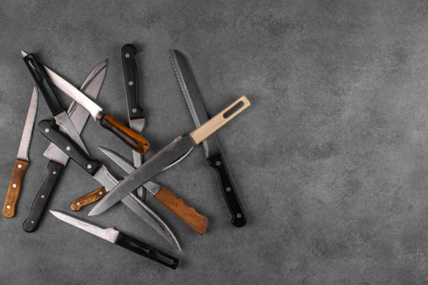 istock A set of used kitchen knives. Copy space. 1328922474