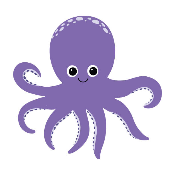 lila oktopus auf weißem hintergrund. cartoon-stil. vektor. - octopus tentacle isolated white stock-grafiken, -clipart, -cartoons und -symbole