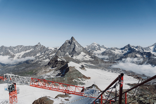 An alpine panorama featuring the iconic peak of the Matterhorn in Switzerland.