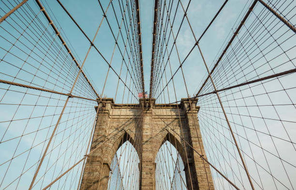 istock Modern suspension bridge with cables and stone tower 1328930069