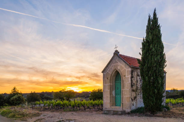 istock Stone mausoleum at sunset next to cyprus tree in Mediterranean 1328930075