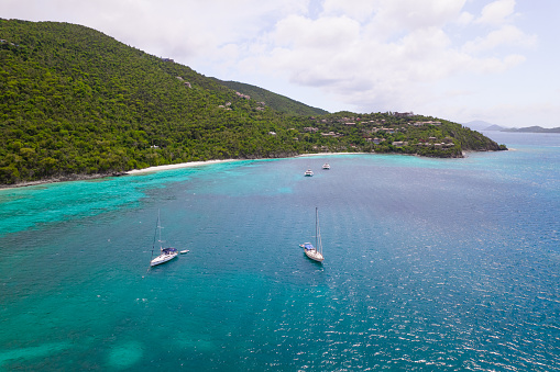 Drone view of the island Providencia in Colombia