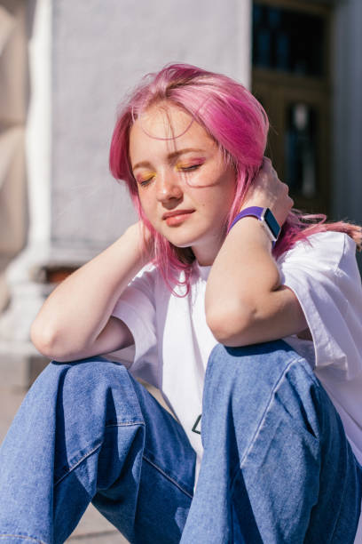 Adolescence Teenagers Only Teenager Pink Hair Stock Photos, Pictures &  Royalty-Free Images - iStock