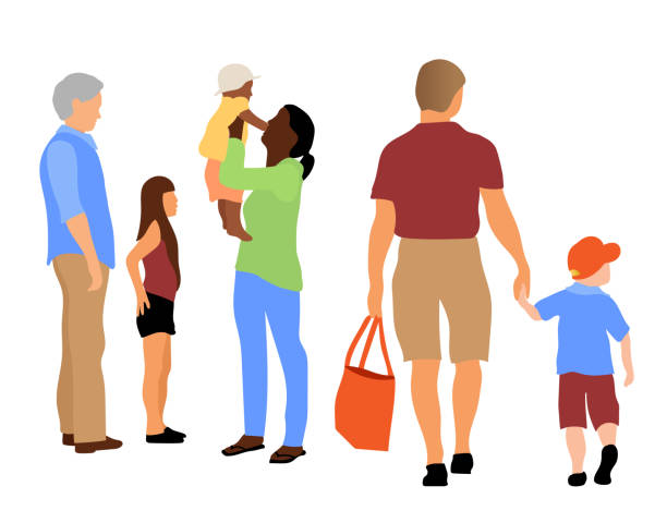 Love Relationships Big Group Flat design illustration, multi-ethnic group of people, friends and family members african american boy drawing stock illustrations