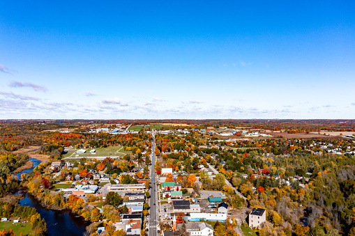 Aerial downtown of Erin in Wellington County, Erin, Canada