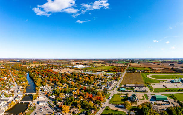 istock Aerial Grand River view and townscape, Elora, Canada 1328943470