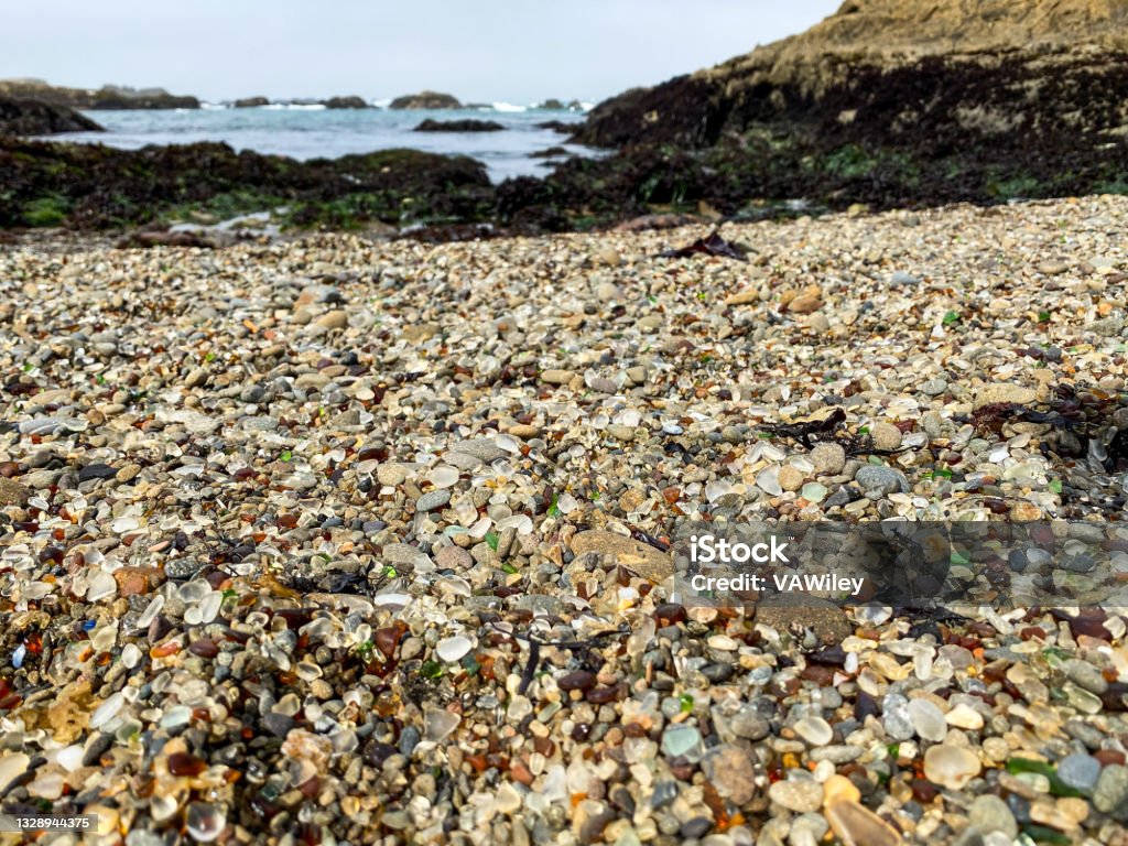 Beautiful California coastal trip with family and friends Child explores glass beach in Fort Bragg, California around 10:00am Adventure Stock Photo