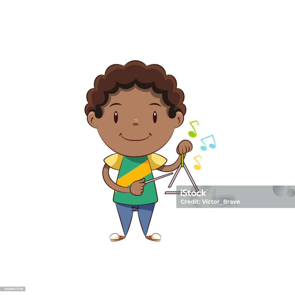 Boy Playing Triangle Happy Cute Child Stock Illustration - Download ...